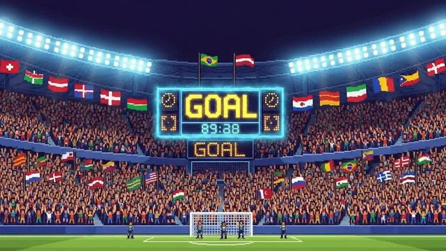 Soccer Stadium Crowd Celebrates Goal Scene.