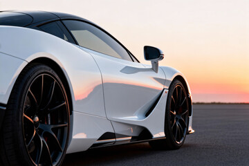 White sports car at sunset
