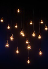 A captivating abstract background featuring numerous glowing light bulbs suspended in the darkness, creating a dreamy and ethereal atmosphere, background, decoration, atmospheric