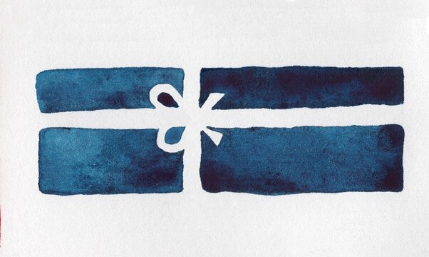 A cute minimalist blue gift with a bow.