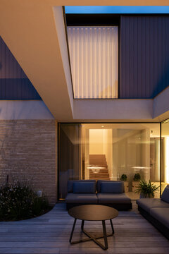 luxurious house at dusk