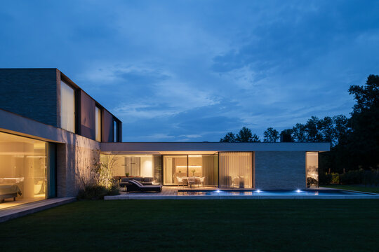 villa at dusk