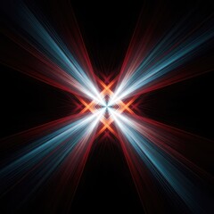 Obraz premium Abstract geometric design with intersecting colorful light rays and spectral gradients creating a modern optical effect and complex visual space, geometry, three dimensional, colorful