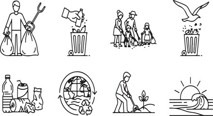 Illustrations depicting various environmental themes and activities Vector