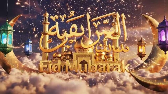 Golden Mosque & Lanterns Eid Mubarak Celebration