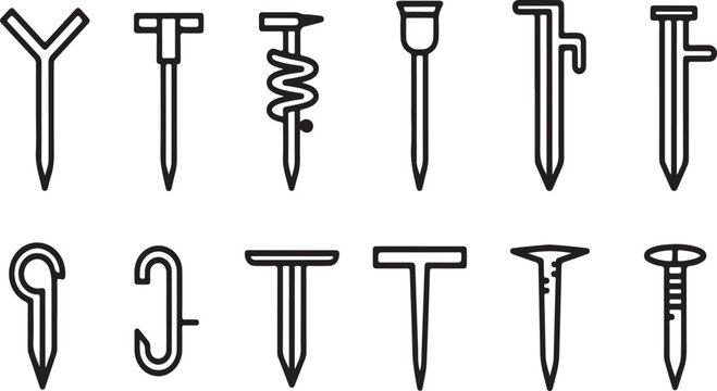 A diverse collection of various nail types and designs for construction and crafting Vector