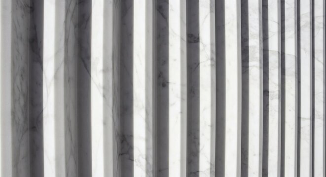Macro photography Luxurious architectural wall panel of white Calacatta marble fluted strips with brushed brass metal deof luxurious dark Nero Marquina marble with textured Kintsugi gold repair veins.