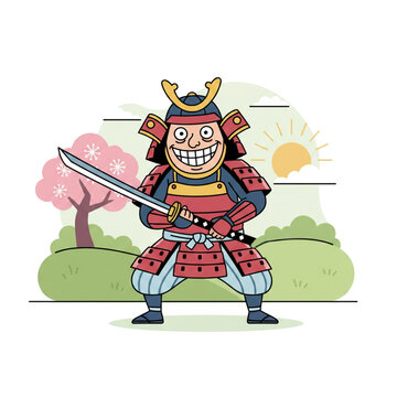Samurai silly face illustration vector