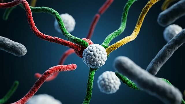 Advanced computational modeling for AI Drug Discovery, unraveling the microscopic world of cellular connections and molecular interactions in scientific research.
