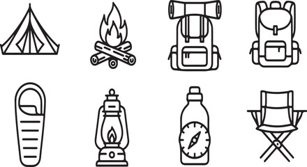 Fototapeta premium Camping gear illustration showcasing essential outdoor equipment and supplies Vector