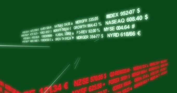Light streaks starting flight while tickers shifting in parallax, showing market flow, transparent