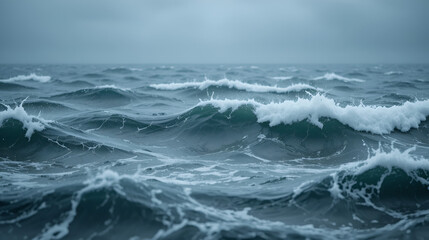 Naklejka premium 3d render of choppy rough sea with waves in storm water.