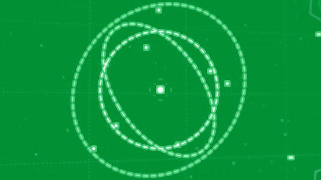 Short arc emerging at center forming bead rings, markers orbiting to visualize orbits on clear grid