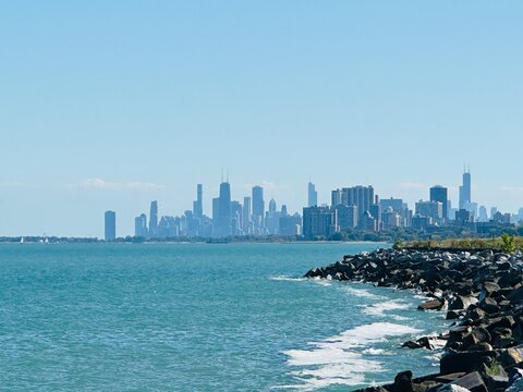 Chicago skyline viewed from Evanston