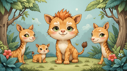 Obraz premium cartoon animal cute drawing zoo character illustration element ornament education collection art