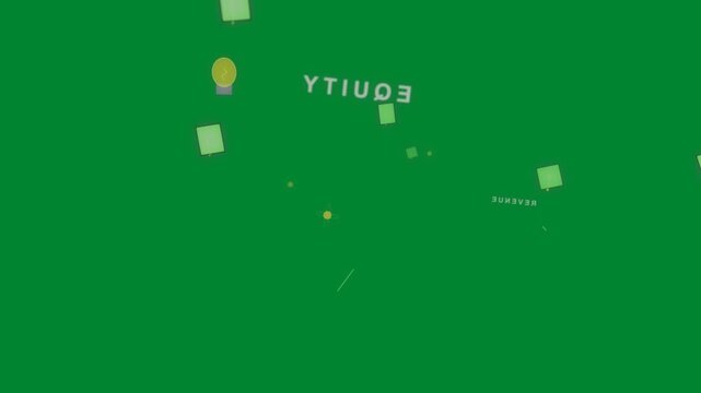 Edge scatter sending neon tiles nodes bulb drifting inward forming EQUITY cluster on transparent bg