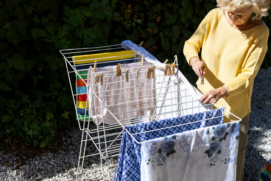 Hanging Laundry on Drying Rack