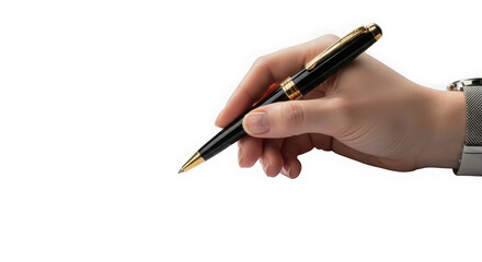 Elegant Hand Holding Black And Gold Luxury Pen On Black Background