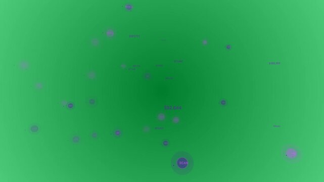 Data chart on transparent background, pulse spawning purple nodes pulsing, showing dollar labels