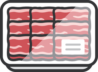 スーパーのパックに入った、牛ばら肉のアイコン（線画カラー）のイラスト