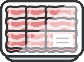スーパーのパックに入った、豚ばら肉のアイコン（線画カラー）のイラスト