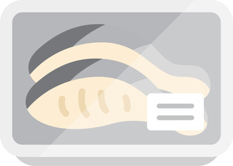 スーパーのパックに入った、魚の切り身のアイコンのイラスト