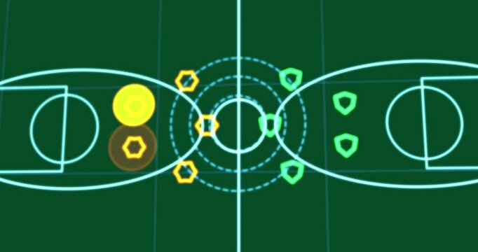 Grid opening, center lighting, tokens moving inward, drawing paths, marking zones on transparent bg