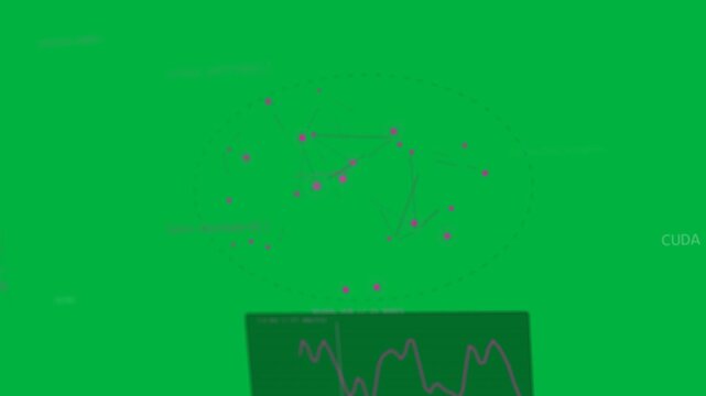 Waveform sparking magenta HUD tilting, shifting nodes, pulsing hub on transparent bg for analysis