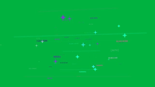 Neon HUD rotating on right node pulsing links forming tags flashing for auth scan on transparent