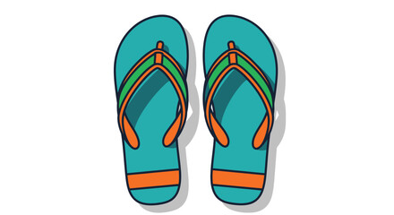 A pair of teal flip-flops with orange and green straps, perfect for beachwear or casual summer days