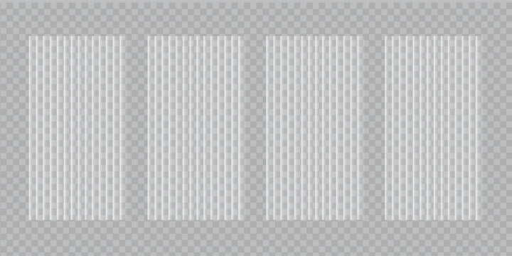 Ribbed glass effect, transparent plastic glossy card frame. Clear shiny textured square plate. Light window plexiglass mirror reflection sheet. Corrugated pattern gradient. 3d rectangular stand.