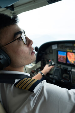 Close up view of a pilot in a cockpit