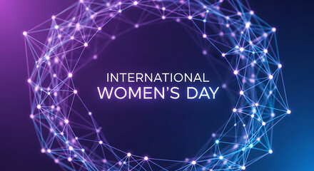 Obraz premium International Women's Day celebration with modern purple and blue network design