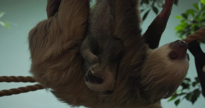 Hoffmanns Two Toed Sloth and Baby Eating