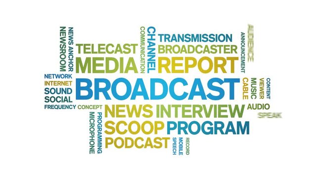 Broadcast animated word cloud-text design animation tag kinetic typography seamless loop.