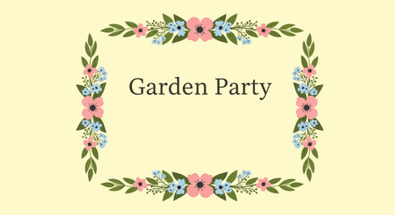 Naklejka premium Floral Wreath Frame with Garden Party Text.