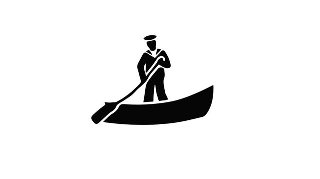 Sailor Rowing Boat Silhouette Icon.
