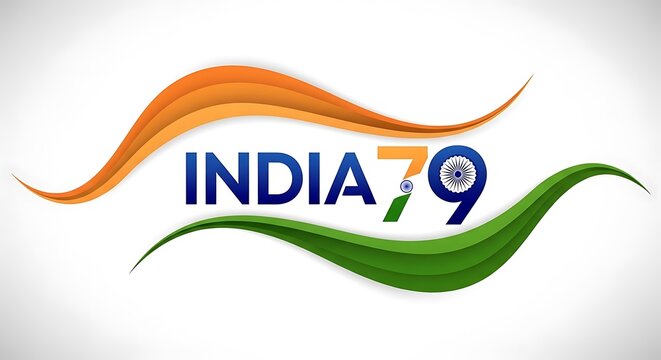 Vibrant India 79th Independence Day celebration logo with wavy tricolor design