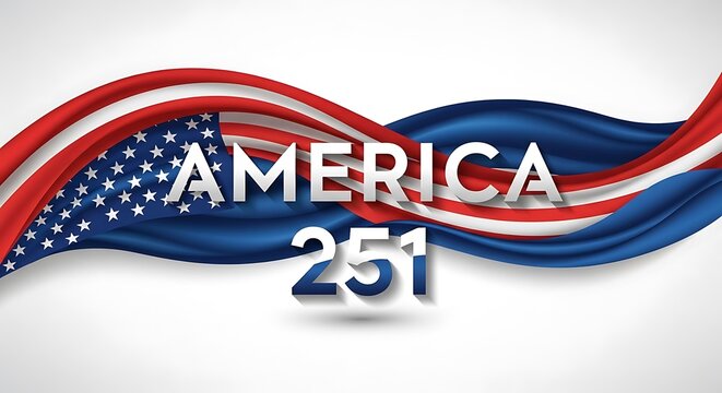 America 251 Independence Day Celebration Design with Flowing Flag