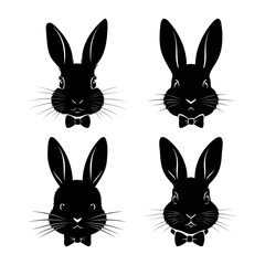 Fototapeta premium Set of cute bunny face silhouettes wearing bow ties for spring festival posters and kids party invitations