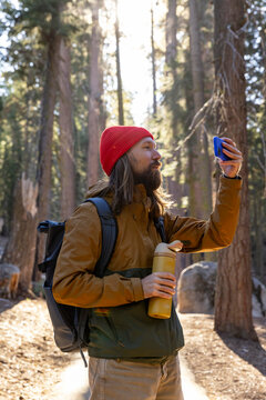 Man mobile phone camera Sequoia Portrait