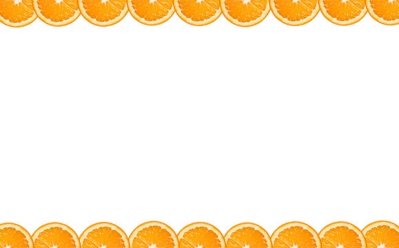 Decorative border with orange slices at the top and bottom, with a transparent background. Can be used as a background for menus, invitations, food-related presentations, and supermarket backgrounds.