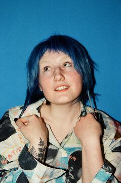 Young Woman with Blue Hair Portrait
