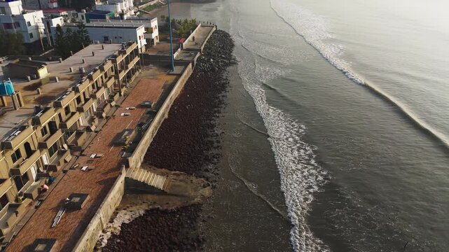 Aerial drone view of Mandarmani sea beach during low tide