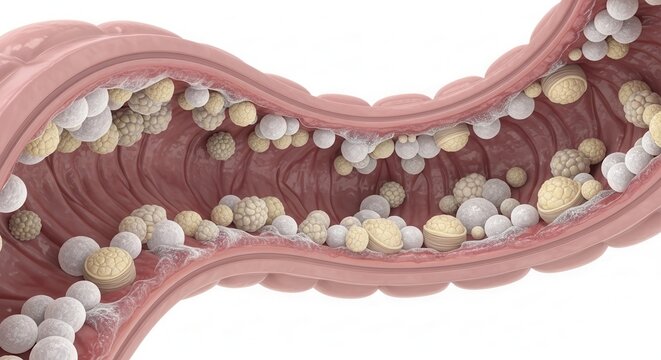 Intestinal Blockage: Fecal Impaction in the Colon, Medical Illustration