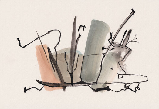 Abstract Watercolor Botanical Plants Ink Painting Art
