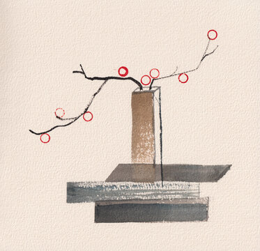 Wabi Sabi Zen Minimalist Vase Watercolor Art Painting