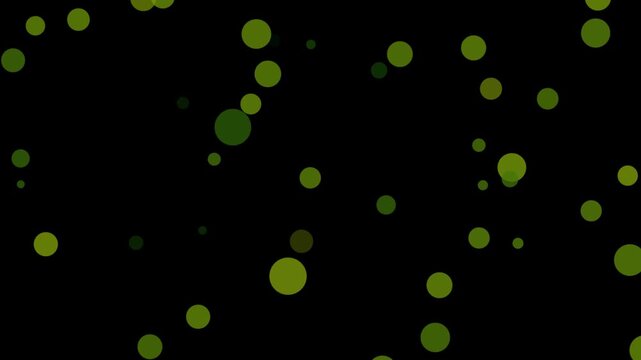 Floating green bokeh lights and circular particles moving on a black background. Ideal for nature, magic, or organic themes.