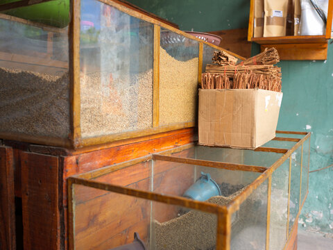 Old style spice shop in Sri Lanka selling Cinnamon sticks 