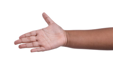 African-american boy showing palm on white background, closeup
